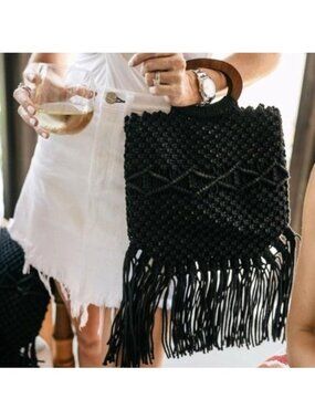 Danielle Nicole Black Macrame Fringe Bag